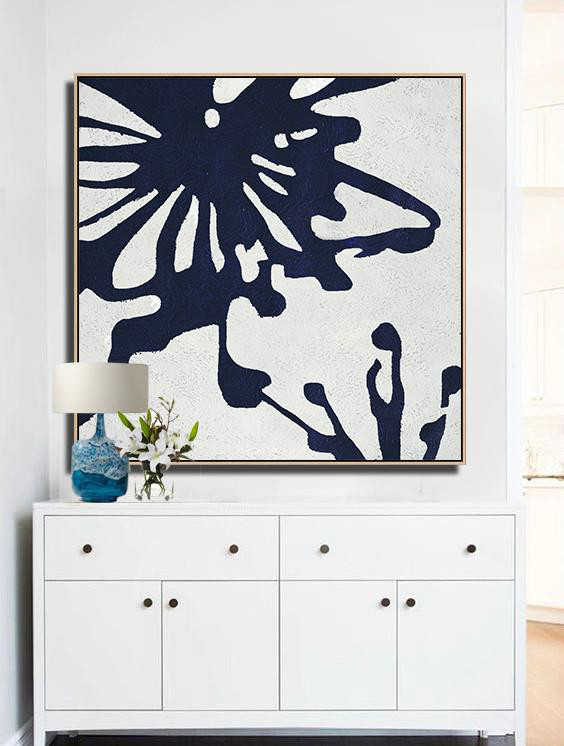 Buy Large Canvas Art Online - Hand Painted Navy Minimalist Painting On Canvas,Unique Canvas Art #Z1Z4 - Click Image to Close